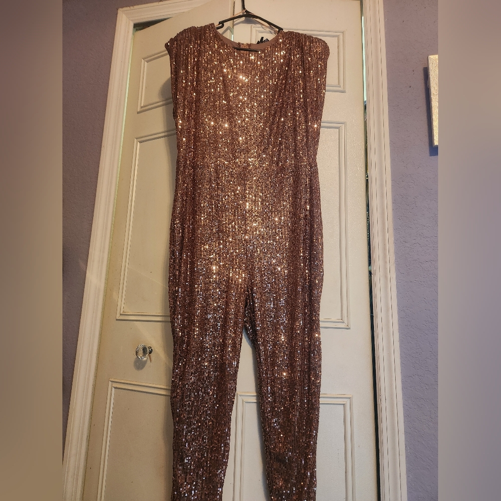 Fashion Nova Brown Sequin Jumpsuit Glamorous Full-Length
